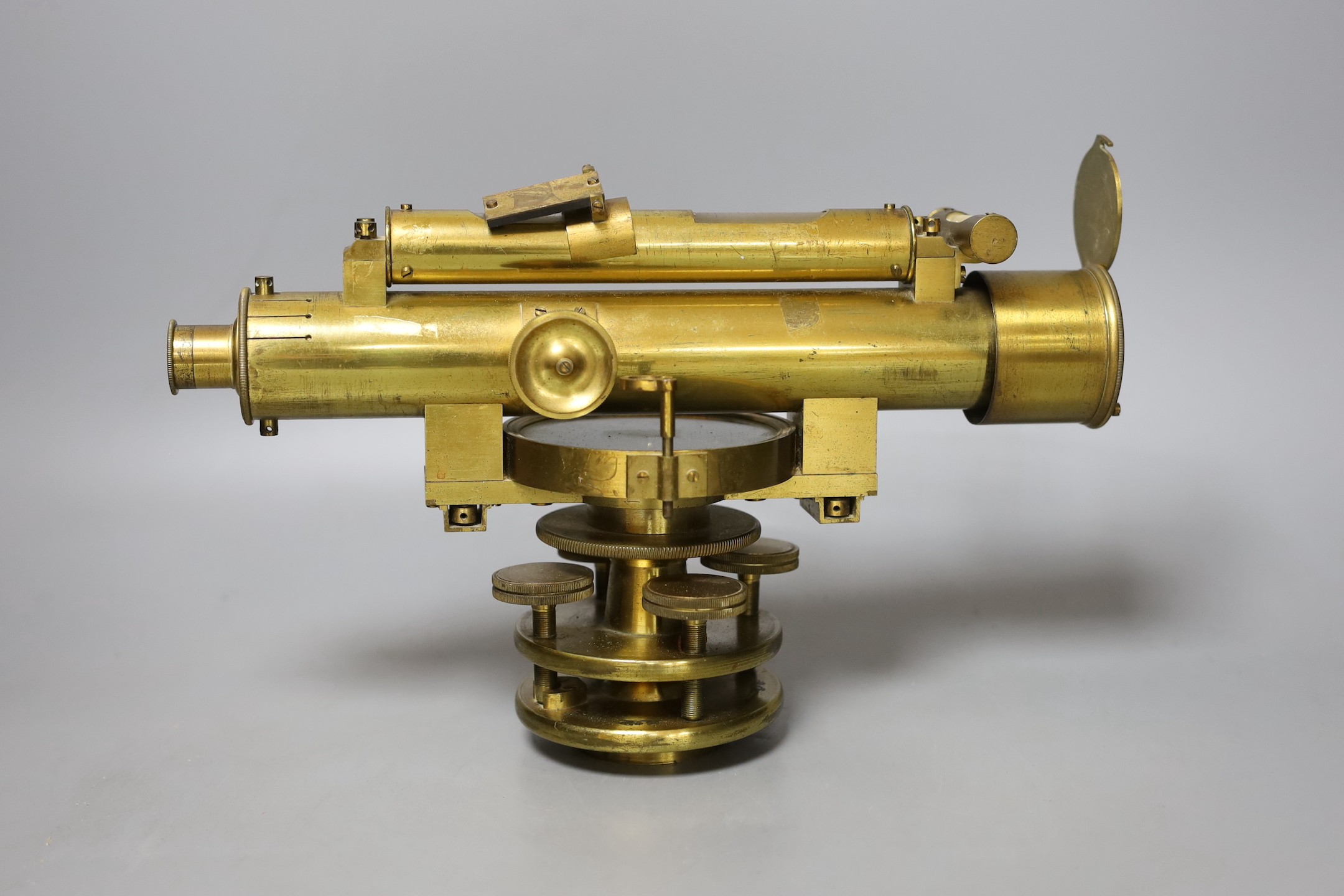 A 19th century brass surveyor's level with compass by A Holmes London from Troughton & Simms, 30cm